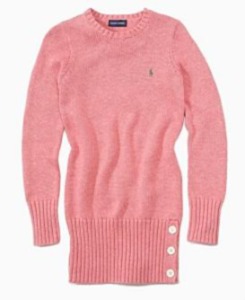 Polo Girls Cotton Long Sweater/Medium Rose Heather (Girls 2T-XL)
