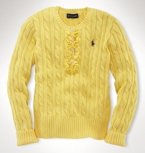 Polo Girls Cabled Cotton Henley Sweater/Oasis Yellow (Girls 7-16)