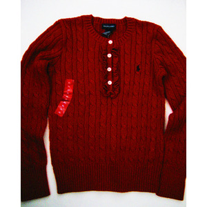 Polo Girls Cabled Cotton Henley Sweater/Red (Girls 2T-XL)