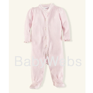 Lace-Trim Waffle Coverall/Pink (Layette)