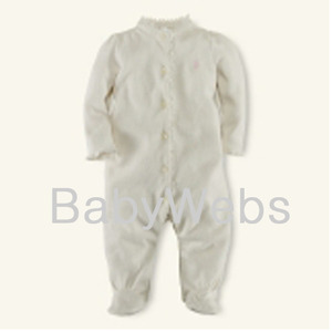 Lace-Trim Waffle Coverall/Cream (Layette)