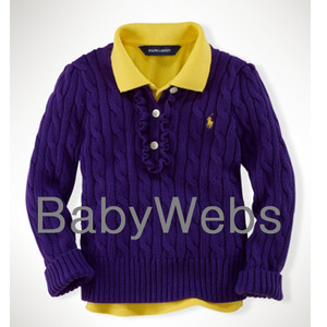 Polo Girls Classic Cable Henley Sweater/Estate Purple (Girls 2T-6X)